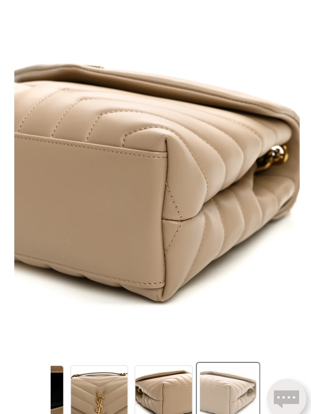 Inspired Saint Laurent Taupe Quilted Leather Shoulder Bag with Gold Logo - Picture 6 of 9